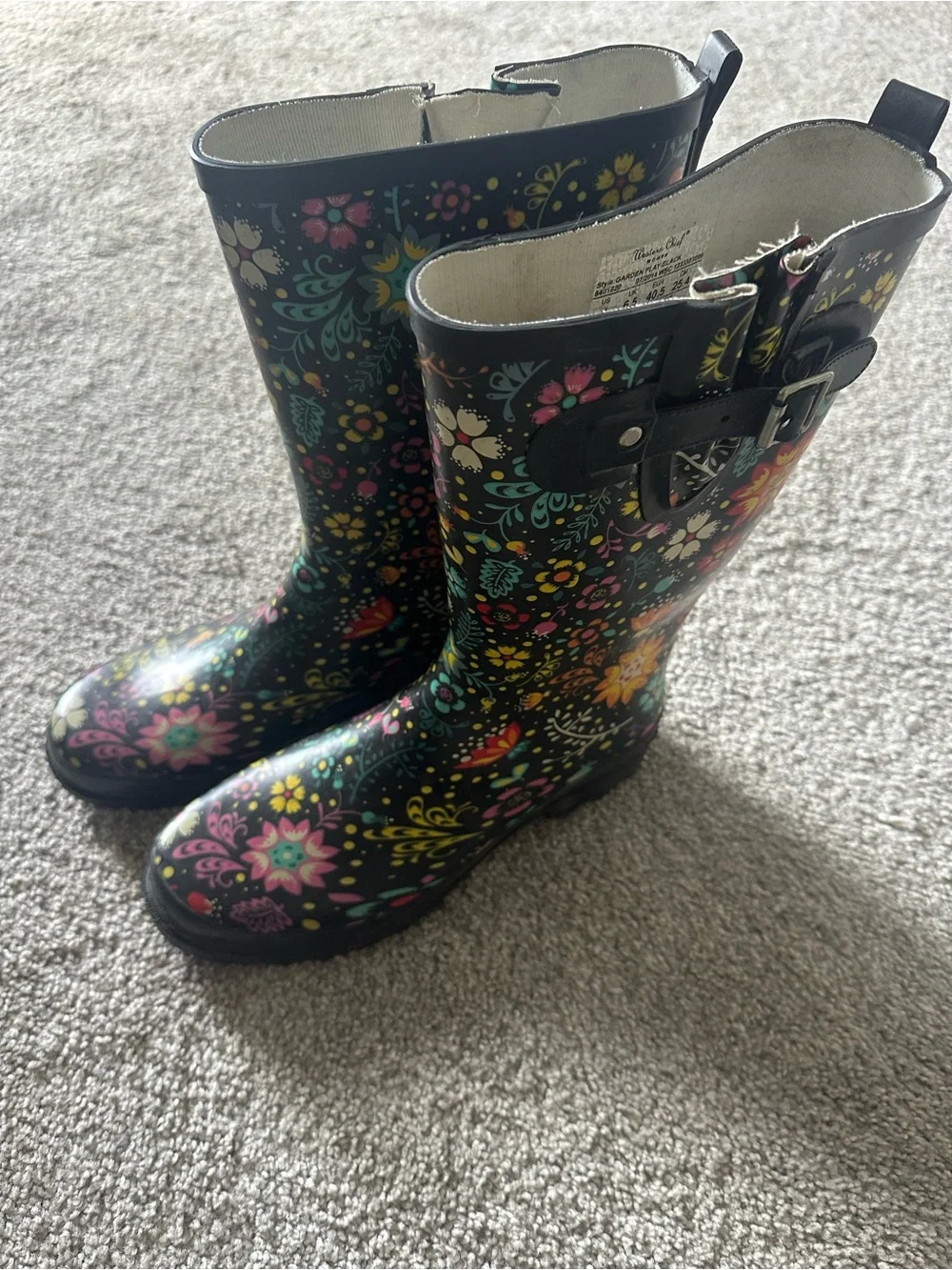 Western Chief Floral Black Rain Boots with Colorful Print